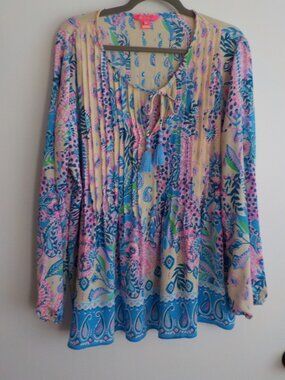 Lilly Pulitzer Blouse - Size X-Large - Bright Smock Paisley Long Sleeve (786)